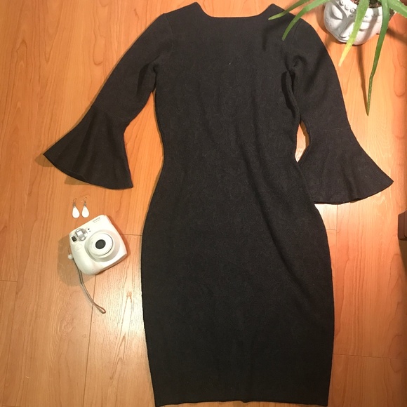 Curvy Dark Grey Chic Office Dress - Picture 3 of 3
